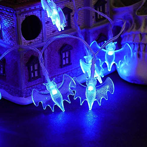 Litcher Halloween String Lights, Battery Operated 11.5fts 30 LED Waterproof Blue Bat Lights with 8 Lighting Modes for Indoor/Outdoor Halloween Party Christmas Holiday Yard Decorations (Blue Bat) Litcher Halloween String Lights, Battery Operated 11.5fts 30 LED Waterproof Blue Bat Lights with 8 Lighting Modes for Indoor/Outdoor Halloween Party Christmas Holiday Yard Decorations (Blue Bat)