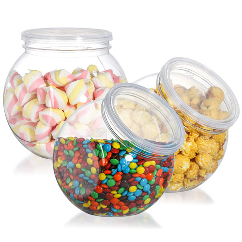 TOPZEA 3 Pack Candy Jars with Lids, 46 Oz Plastic Clear Cookie Storage Container Sweet Jar with Lid, Wide Mouth Opening Kitchen Countertop Jars for Candies, Jelly Beans, Cookies, Cereal, Snack