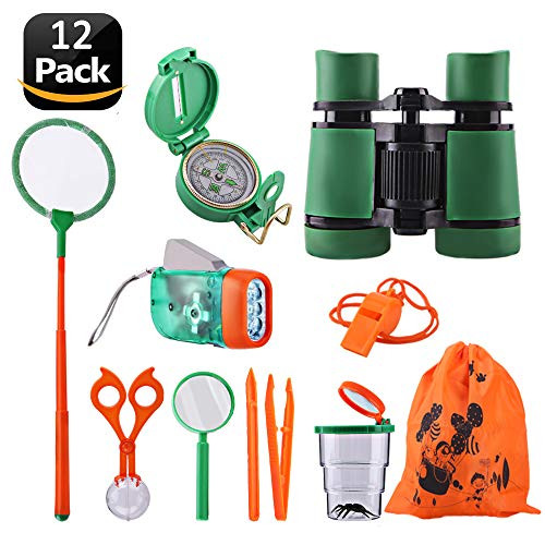 JUOIFIP Adventure Kids - Outdoor Explorer Exploration Children's Toys Kit- Binoculars, Flashlight, Compass, Magnifying Glass, Whistle, Butterfly Net for Educational, Camping, Hiking, Backyard JUOIFIP Adventure Kids - Outdoor Explorer Exploration Children's Toys Kit- Binoculars, Flashlight, Compass, Magnifying Glass, Whistle, Butterfly Net for Educational, Camping, Hiking, Backyard