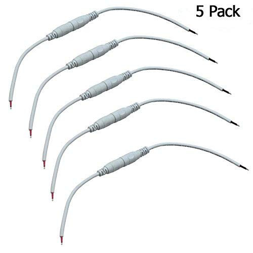 LEDneighbor 12V DC Power Connector White Female and Male 5.5x2.1mm for LED Strip Light and CCTV Camera 5Pack