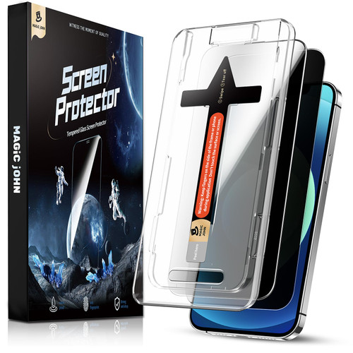 MAGIC JOHN 2 Pack for iPhone 12/12 Pro 6.1 inch Privacy Glass Screen Protector, Auto Dust-Elimination Installation, Easy Installation, Bubble Free