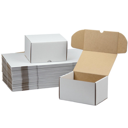 HESESOH 7x5x4 Inches Shipping Boxes Set of 25, White Corrugated Cardboard Box Literature Mailer for Packing Small Business