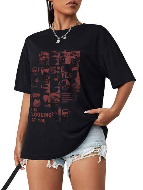 SOLY HUX Women's Letter Print Graphic Tees Half Sleeve Casual Summer T Shirt Tops Black Letter M SOLY HUX Women's Letter Print Graphic Tees Half Sleeve Casual Summer T Shirt Tops Black Letter M