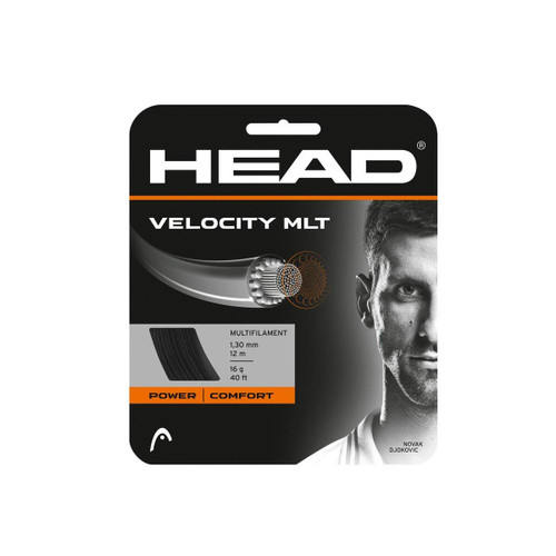 HEAD Velocity MLT Black Colored Multifilament - 16 Gauge - Tennis Racquet String Sets 2-Pack (2 Sets Per Order) - Best for Comfort and Power