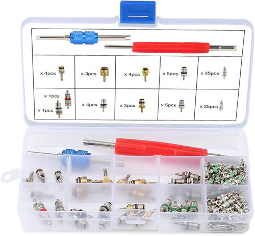 Unifizz R12 R134a Car Air Conditioning Tire Valve Stem Cores Remover Tool Assortment A/C Valve Core Kit Kit for Automotive Air Conditioning Refrigeration Replacement
