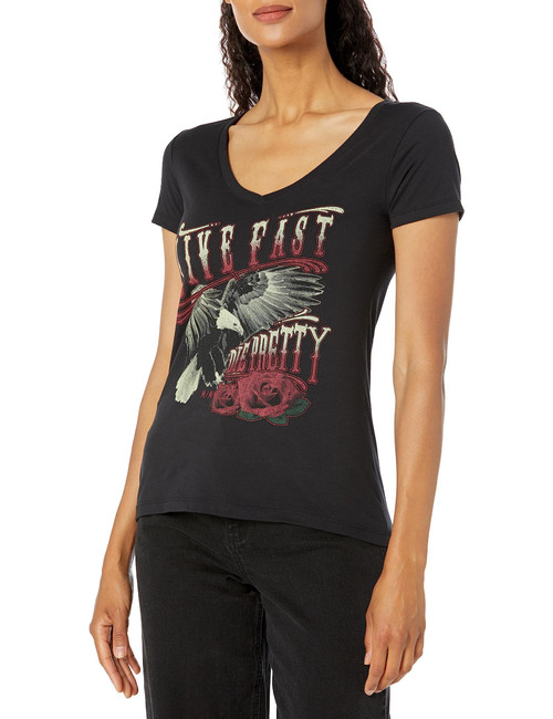 Metal Mulisha Womens Liberty V-Neck T-Shirt, Black, X-Large