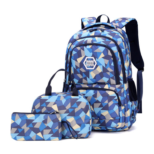 Geometric-Print Backpack and Lunch-Bag Set for Girls-Boys School Elementary Bookbags, 3Pcs Primary School Bag Backpack with Lunch Kit