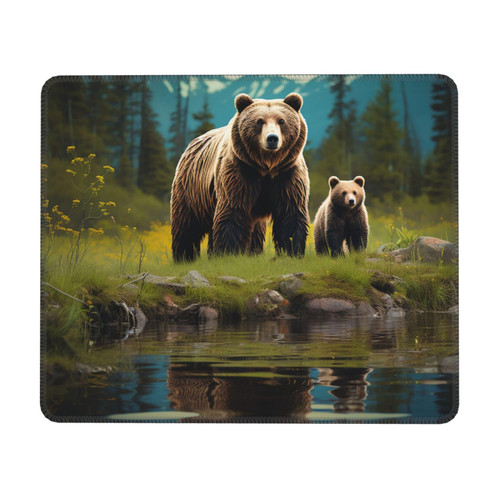 River Bear Mom Print Mouse Pad Waterproof Gaming Mouse Pads with Non-Slip Rubber Base Computer Mousepad Personalized Mouse Mat for Desk Pad