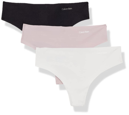 Calvin Klein Women's Invisibles Seamless Thong Panties, 3 Pack, Nirvana/Bright White/Black, X-Large