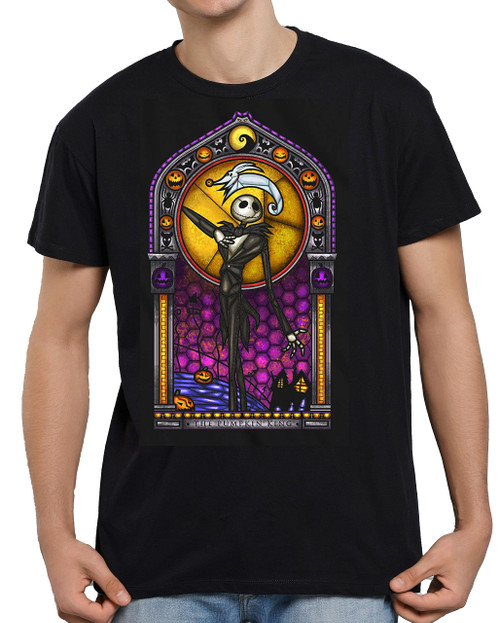 Disney Nightmare Before Christmas Jack Stained Glass Adult T-Shirt(NBX Black 30,Medium)