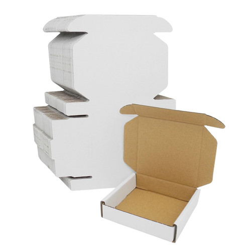 Small Shipping Boxes 4x4x1" 50 Pack, White Corrugated Cardboard Box Mailers for Small Business, Mailing Packaging Supplies Literature Mailer Boxes