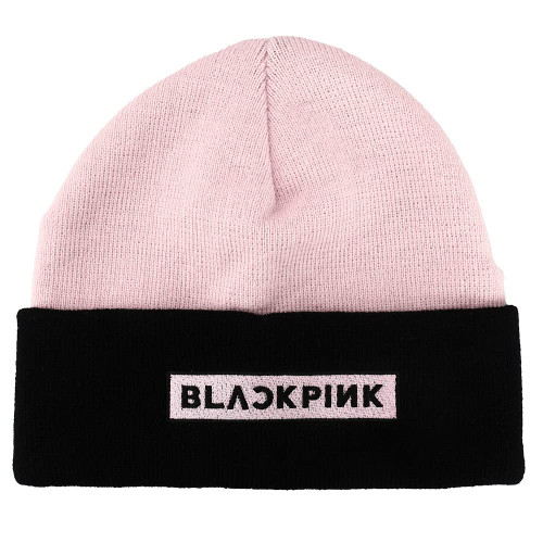 Bioworld Blackpink Embroidered Logo Pink and Black Cuffed Knitted Beanie hat Bioworld Blackpink Embroidered Logo Pink and Black Cuffed Knitted Beanie hat