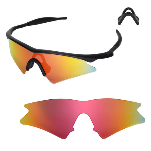 Walleva Replacement Lenses for Oakley M Frame Sweep Sunglasses - Multiple Options Available (Fire Red Mirror Coated - Polarized + Black Nosepad)