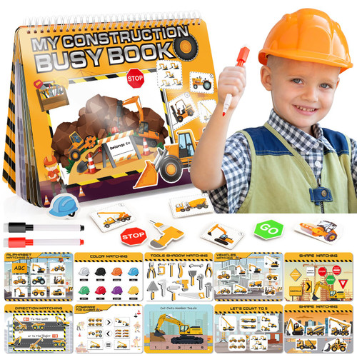 Boy Toys Montessori Toys for Toddlers, Newest Construction Vehicle Busy Book Kindergarten Learning Toys for 3-5 Year Olds Boys Girls Birthday Xmas Gifts for 3-5 Year Olds Boys Girls Autism Sensory Toy