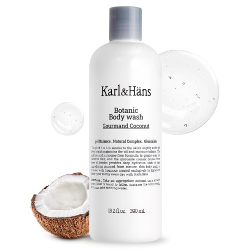 Karl&Hans Botanic Gourmand Coconut Body Wash - Organic, Natural Shower Gel for Moisturizing and Gentle Cleansing - Sulfate and Silicone Free - 13.2 fl oz