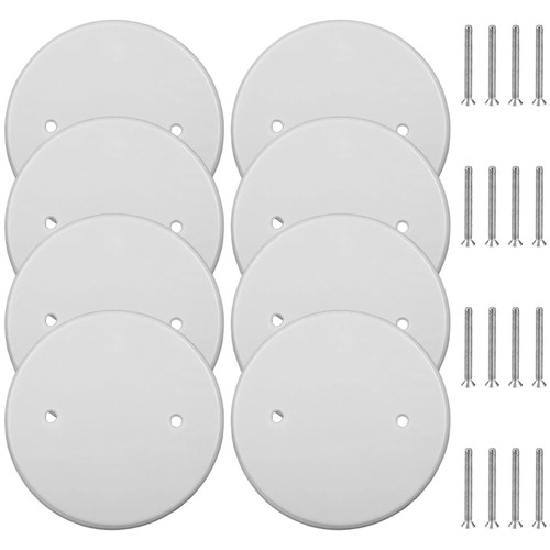 8 Packs 5 Inch White Ceiling Cover Plate: YIDM Flat Round Blank Plate Metallic Metal Flat Round Electrical Cover White Ceiling Blank-Up Cover Ceiling Fan Switch Cap Cover Holes are Spaced 3.5 Inches