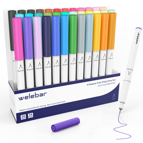 Welebar 0.4 Tip Pen Set for Cricut Maker 3/Maker/Explore 3/Air 2/Air, Ultimate Fine Point Pen Set of 36 Pack Fine Point Pens for Drawing, Writing, Accessories for Cricut Machines