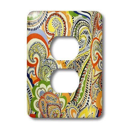 3dRose lsp_50864_6 60s Orange Blue Green Yellow Paisley 2 Plug Outlet Cover