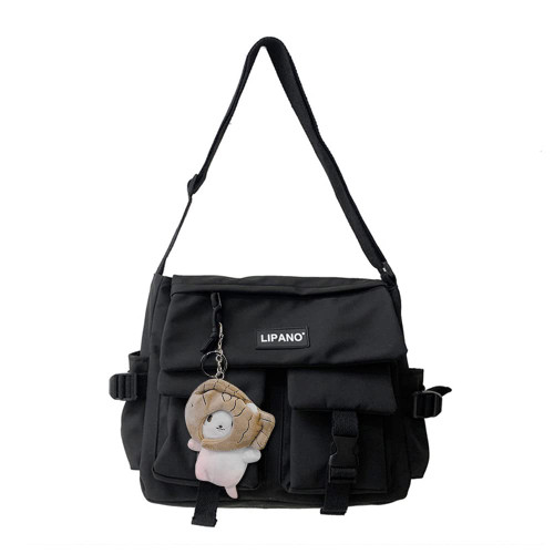 JQAliMOVV Messenger Bag Aesthetic, Kawaii Messenger Bag for Girls Women, Cute Messenger Bag with Kawaii Pendent (A Black)