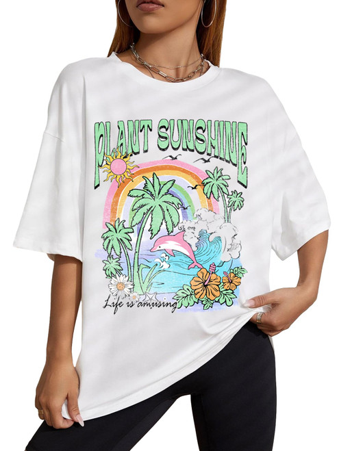 SOLY HUX Women's Oversized T Shirts Graphic Tees Letter Print Casual Summer Tops White Graphic XS SOLY HUX Women's Oversized T Shirts Graphic Tees Letter Print Casual Summer Tops White Graphic XS