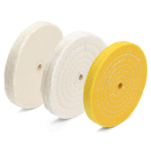 ENKAY - 6" Spiral Sewn, Loose Cotton and Treated Buffing Wheels (3 Pack) for Polishing Metal and More, for Use with Polishing Compounds, Buffing Machines & Bench Grinders