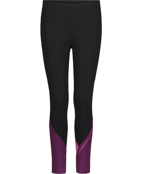 Calvin Klein Girls' Performance Leggings, Full Length Athletic Stretch Pants with Logo Design, Colorblock Black, 16