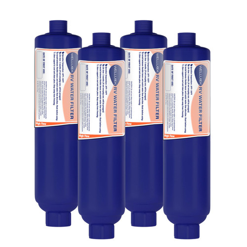 WELLUCK RV Camper Inline Water Filter Reduce Chlorine and Odor, 4 Packs RV Camping Water Hose Filter Accessories for Camping Trailer Motorhome Boat Marine Drinking Garden Car Washing