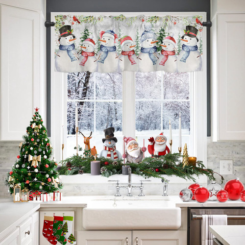 Christmas Snowman Window Valance Rod Pocket Short Curtain Panels Winter Snowy Cardinal Pine Tree Branches Kitchen Valances Curtains, Retro Window Treatments Drapes for Living Room Bedroom 42x12in Christmas Snowman Window Valance Rod Pocket Short Curtain Panels Winter Snowy Cardinal Pine Tree Branches Kitchen Valances Curtains, Retro Window Treatments Drapes for Living Room Bedroom 42x12in