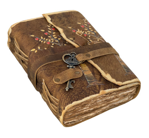 Tree of Life Leather Journal - Antique Handmade Deckle Edge Vintage Paper Leather Print Bound Journal - Book of Shadows Journal - Leather Sketchbook - Drawing Journal - Great Gift 7x5
