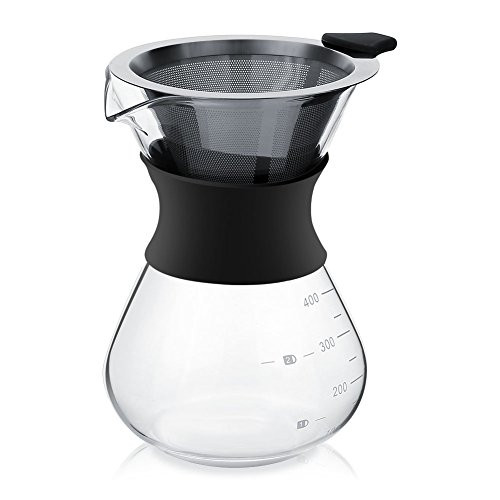 Yosoo Coffee Maker Pot, Manual Hand Drip Coffee Maker Glass Pot with Stainless Steel Filter, 400ml