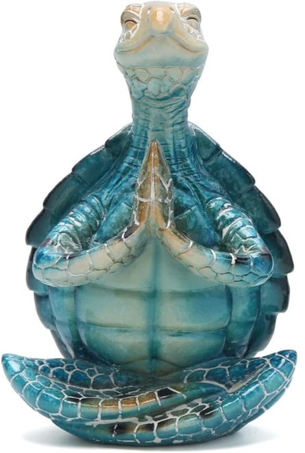 VVGIFTS Sea Turtle Meditation Yoga Decor, Sea Turtle Meditating Coastal Beach Decorations, Zen Yoga Resin Sea Turtle Statue for Home Office Decorations (Put The Palms Together)