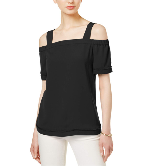 bar III Womens Fringed Trim Knit Blouse, Black, Large