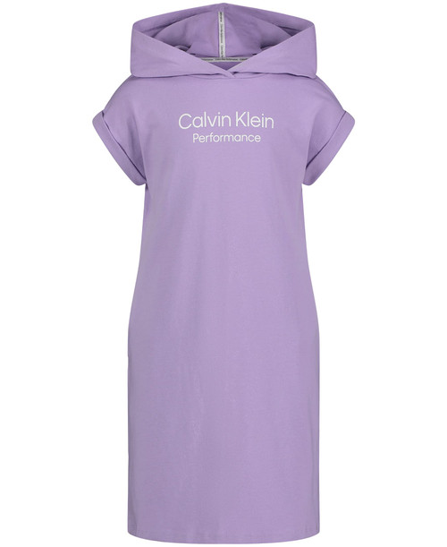 Calvin Klein Girls' Performance Logo Sweatshirt Dress, Fleece Hoodie with Long or Short Sleeves, Purple Rose, 12-14