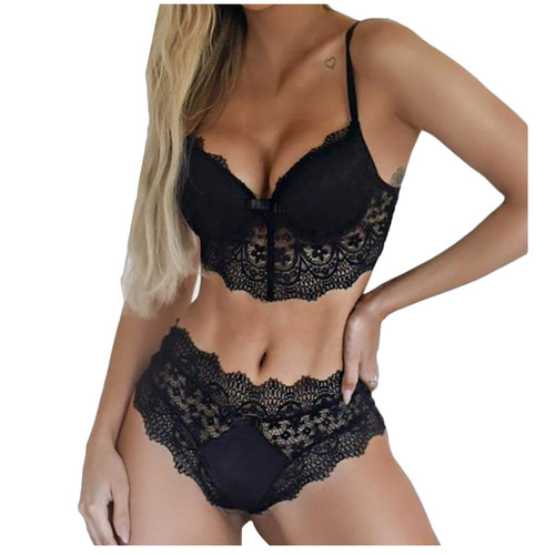 Women's Lace Lingerie Bra and High Waist Panty Set Sexy Pajamas Lingerie Set Babydoll Sleepwear 2 Piece Nightwear Outfits(D Black,3X-Large)