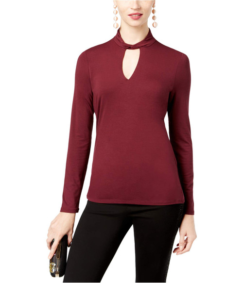 I-N-C Womens Twist Knit Blouse, Red, Large
