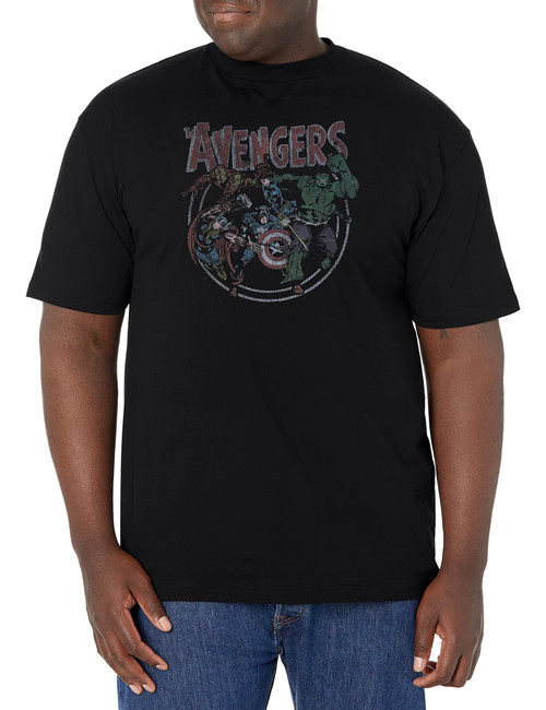 Marvel Big & Tall Classic Avengers Vintage Men's Tops Short Sleeve Tee Shirt, Black, X-Large