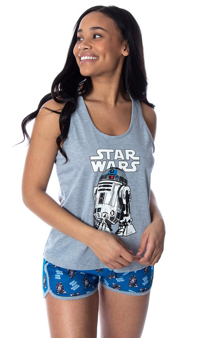 Star Wars Women's R2-D2 Beep Beep Boop Boop! Racerback Tank and Shorts Loungewear Pajama Set (Small) Star Wars Women's R2-D2 Beep Beep Boop Boop! Racerback Tank and Shorts Loungewear Pajama Set (Small)