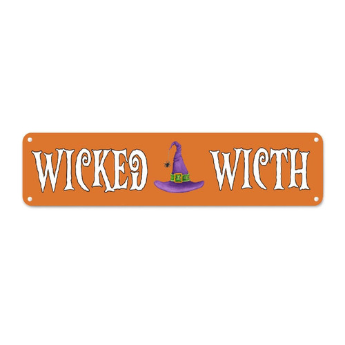 Wicked Witch Halloween Witch Hat Wall Decor Metal Sign Fall Halloween Welcome Metal Wall Sign Spooky Halloween Fall Seasonal Decor Retro Vintage Art Wall Plaque for Bedroom Yard Garden 12x3in