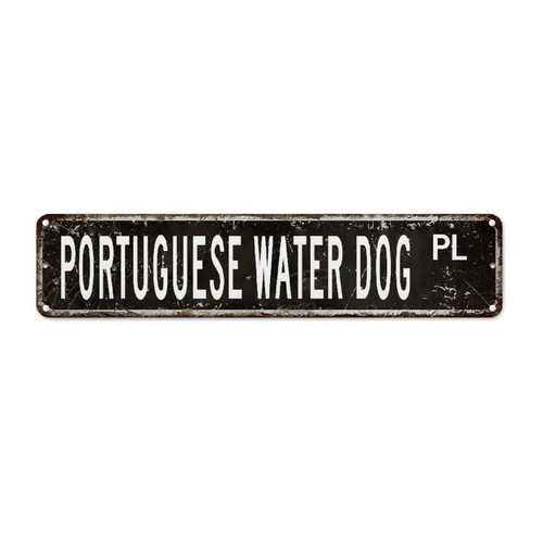 Portuguese Water Dog Wall Art Decor Metal Sign Metal Street Sign Gift For Portuguese Water Dog Lover Vintage Metal Sign Poster Dog Owner Gift Plaque Wall Art Metal Tin Sign For Front Porch Outdoor