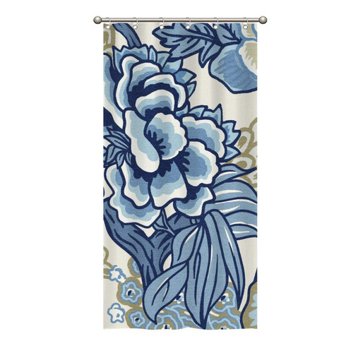 Yinrune Blue and Beige Peony Flower Floral Shower Curtain Set with Hooks Chinoiserie Style Shower Curtains for Bathroom Asian Bath Curtains Bathroom Decor Polyester Fabric Shower Curtains