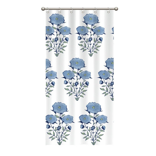 Yinrune Navy Mughal Flower Shower Curtain Set with Hooks Chinoiserie Style Shower Curtains for Bathroom Asian Inspired Bath Curtains Bathroom Decor Polyester Fabric Shower Curtains with Holes