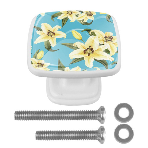 White Lily Floral Flower Pattern Drawer Pulls Handles Cabinet Knobs Drawer Dresser Cupboard Wardrobe Pulls Handles 4pcs