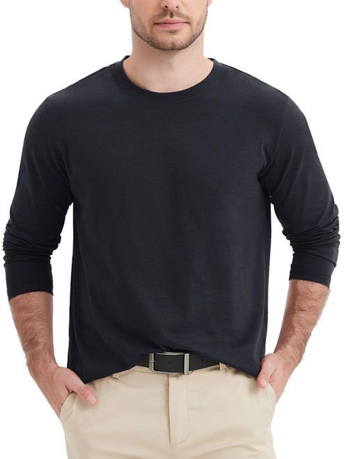 MAGCOMSEN Mens Shirt Long Sleeve Crewneck Shirts Lightweight T-Shirts Casual Work Shirts Moisture Wicking Tees Shirt Black S