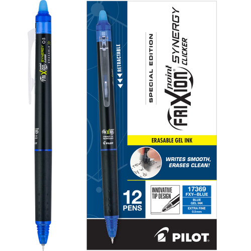 PILOT, FriXion Synergy Clicker Erasable, Refillable, Retractable Gel Ink Pens, Extra Fine Point 0.5 mm, Pack of 12, Blue Ink