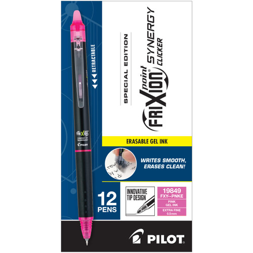 PILOT, FriXion Synergy Clicker Erasable, Refillable, Retractable Gel Ink Pens, Extra Fine Point 0.5 mm, Pack of 12, Pink Ink