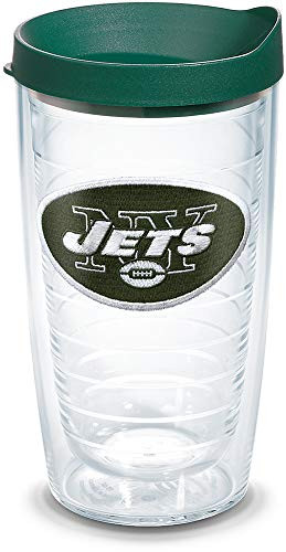 Tervis 1039073 NFL New York Jets Primary Logo Tumbler with Emblem and Hunter Green Lid 16oz, Clear
