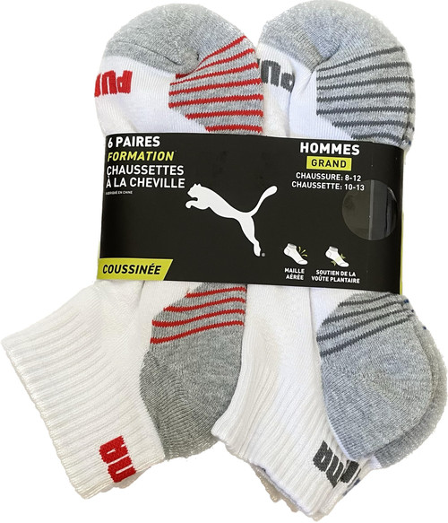 PUMA 6 PAIRS TRAINING QTR CREW MEN SOCKS SHOE 8-12 SOCK 10-13