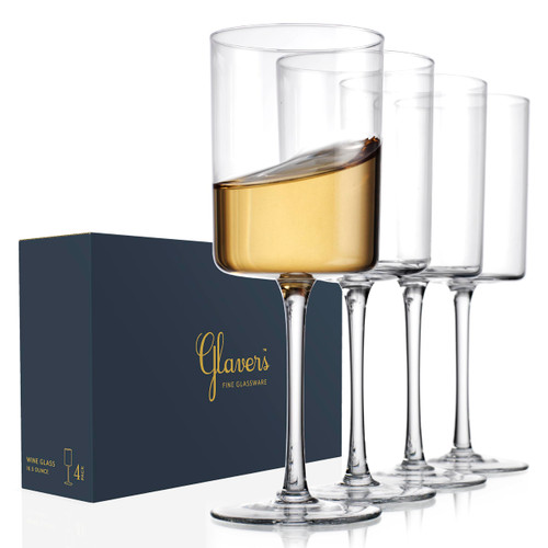 Square Wine Glasses Set of 4, Crystal Stemmed Wine Glasses 16 Oz, Tall Modern Thin Rim, Large Wine Glasses For Red and White Wine, Elegant Gifting Packaging, Dishwasher Safe.