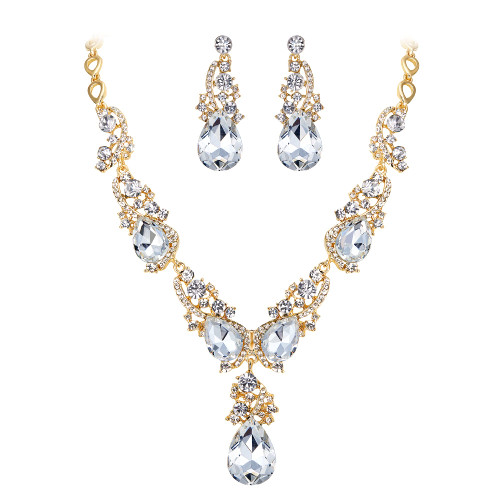 BriLove Wedding Bridal Necklace Earrings Jewelry Set for Women Multi Teardrop Cluster Crystal Statement Necklace Dangle Earrings Set Clear Gold-Tone BriLove Wedding Bridal Necklace Earrings Jewelry Set for Women Multi Teardrop Cluster Crystal Statement Necklace Dangle Earrings Set Clear Gold-Tone