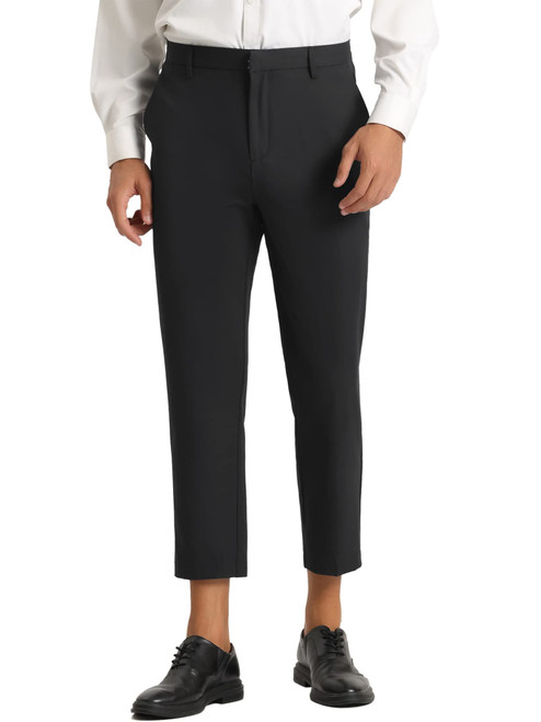 Lars Amadeus Men's Cropped Dress Pants Flat Front Ankle-Length Skinny Business Pants 34 Black